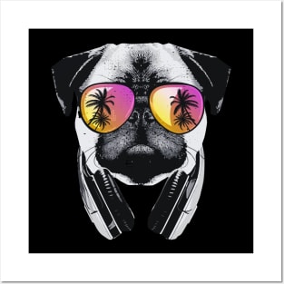 Cool Pug with Headphones Posters and Art